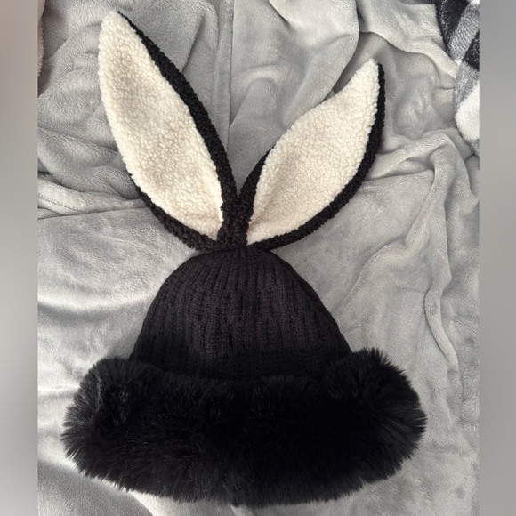 Dolls Kill Black and White Bunny Ear Hat - Picture 2 of 2